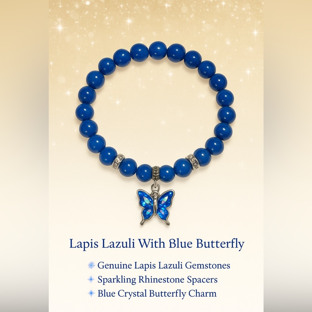 Blue Beaded Bracelet with Butterfly Charm
